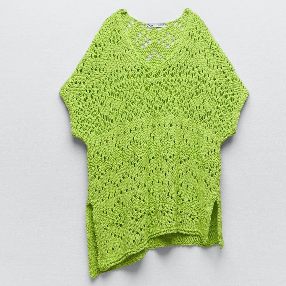 Zara Crochet Open Knit Asymmetrical Sweater